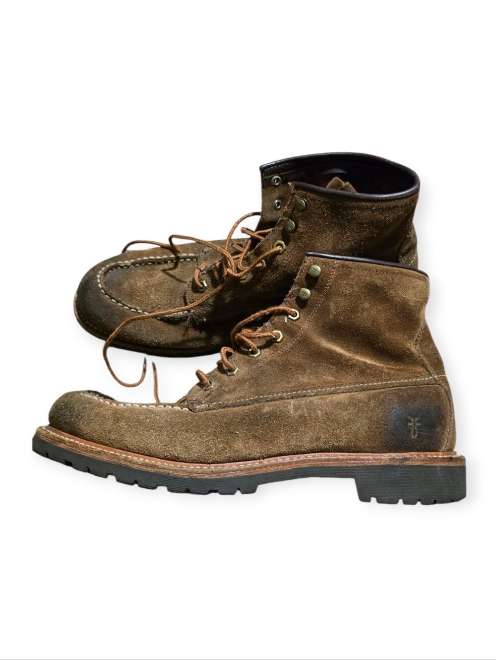 Suede Lace-Up Work Boots in Olive Brown - Picture 2 of 9